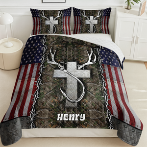 Custom Photo Deer Hunting Quilt Bedding Set For Hunting Lovers LM32 897287