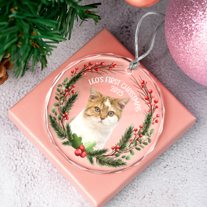 Custom Photo Baby Cat First Christmas 2025 Glass Ornament For Cat Lovers LM32 897105