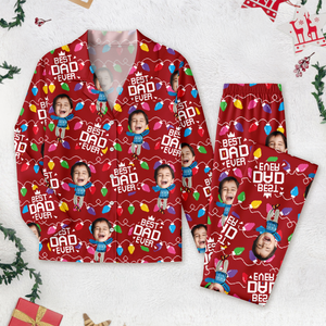 Custom Funny Kid Face Best Dad Ever Christmas Light Pajamas LM32 897263