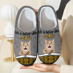 Custom Photo Life Is Better With A Cat Slipper TH10 896253