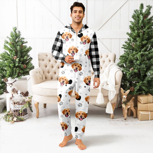 Custom Dog Photo Plaid Onsie Pajamas Christmas Gift For Pet Lovers CH07 896648