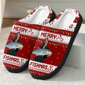 Custom Photo Merry Fishmas Slippers For Fishing Lovers HO82 900426