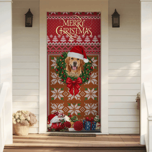 Custom Dog Photo In Wreath Christmas Door Cover Gift For Dog Lovers HO82 900316