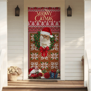 Custom Cat Photo In Wreath Christmas Door Cover Gift For Cat Lovers HO82 900318