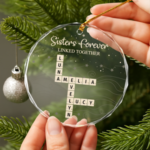 Brothers & Sisters Forever Linked Together Crossword Puzzle Art Personalized Glass Ornament HA75 898150