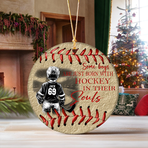 Custom Photo Some Boys Are Just Born With Hockey, Xmas Gift For Hockey Lovers Ceramic Ornament HO82 894980