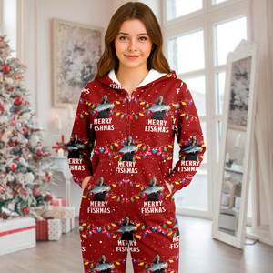 Custom Photo Merry Fishmas Onesie Pajamas, Christmas Gift For Family, Fishing Lovers HO82 900632