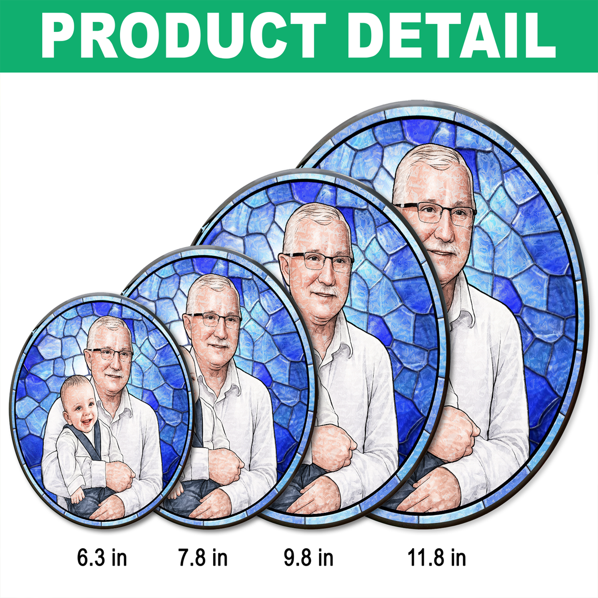 Custom Potrait Photo Grandparents With Kid Family Stained Glass Suncatcher, Mother's Day Gift LM32 899257