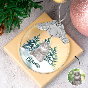 Custom Cat Photo Metal Top Glass Ornament For Christmas HA75 897172