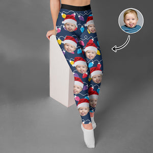 Custom Human Face Photo With Colorful Christmas Lights Legging HO82 900480