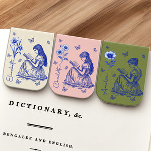 Birth Flower Book Lovers Toile De Jouy - Personalized Leather Magnetic Bookmark CH07 899540