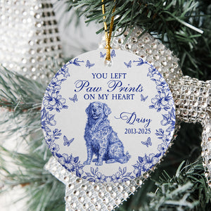 Custom Dog Breeds You Left Paw Prints On My Heart Chinoiserie Toile De Jouy Style Personalized Memorial Ceramic Ornament HO82 894836