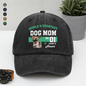 Custom Photo World's Greatest Dog Mom No.1 Washed Denim Baseball Cap LM32 895565