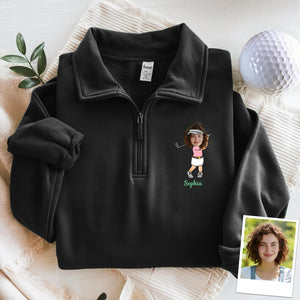 Custom Funny Face Golf Print Quarter Zip Sweater HA75 898650