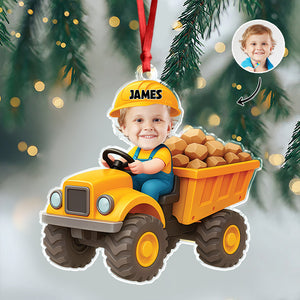 Custom Photo Kid Riding Construction - Personalized Acrylic Ornament Christmas Gift For Family LM32 895589