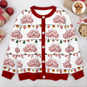 Custom Pet Photo Pencil Drawing Christmas Ugly Cardigan For Pet Lovers LM32 897133