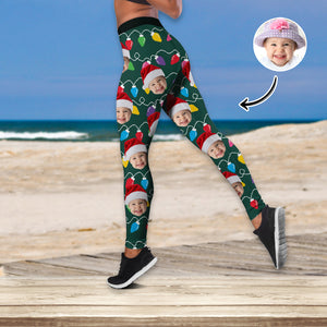 Custom Human Face Photo With Colorful Christmas Lights Legging HO82 900480