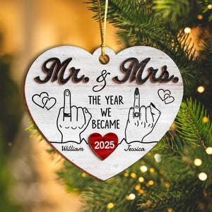 Mr and Mrs Wedding Gifts - First Christmas Married Layer Wooden Ornament For Couples CH07 896806