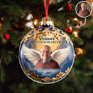 Custom Photo Forever In Our Hearts Memorial Acrylic Ornament HA75 897884