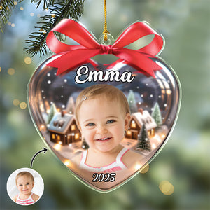 Custom Kid Photo Heart Shaped Acrylic Ornament Christmas Gift For Family CH07 896788