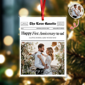 Custom Photo The Love Gazette 1st Anniversary Newspaper Couples Acrylic Ornament HO82 894866