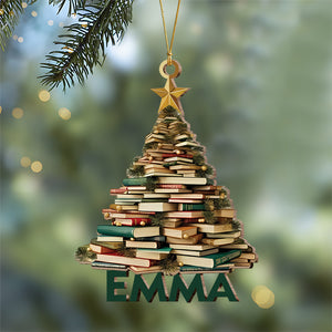 Personalized Name Book Christmas Tree Wood Ornament Book Lover Gift HA75 897492