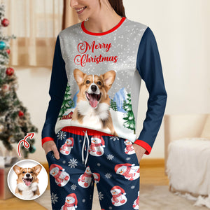 Custom Dog Cat Photo With Snowman Pattern Sleepwear, Christmas Gift For Pet Lovers HO82 894994