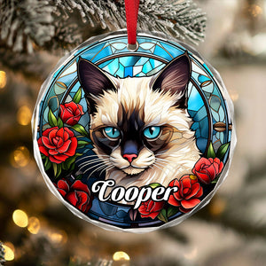 Custom Cat Stained Glass Style Christmas Glass Ornament TH10 896417