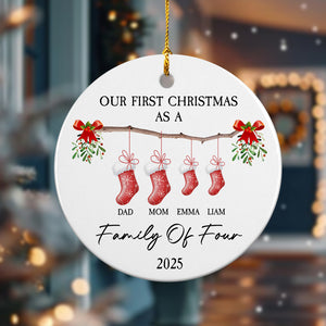 Our First Christmas As A Stocking Family Of Three Ceramic Ornament LM32 893999