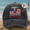 Custom Photo Dog - Dog's Dad The Man The Myth The Dealer American Flag Washed Denim Baseball Cap HO82 901264