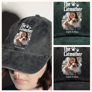 Custom Photo Cat Mother Father Washed Denim Baseball Cap HA75 897698