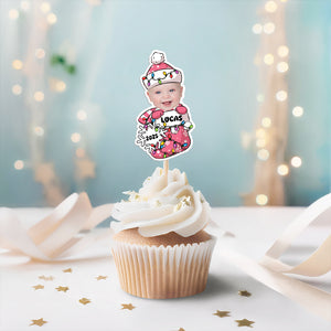 Custom Photo Peeking Baby First Christmas - Personalized Cupcake Toppers LM32 895781