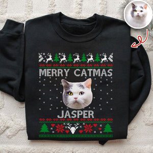 Custom Cat Photo Ugly Christmas Sweatshirt For Cat Lovers TH10 896379