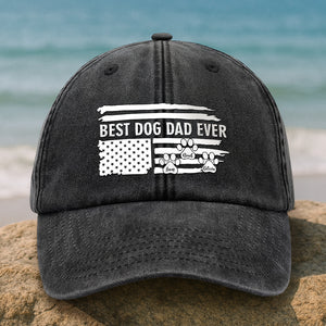 Best Dog Dad Ever Paw American Flag Washed Denim Baseball Cap CH07 895934