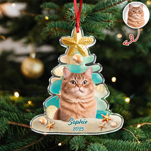 Custom Cute Cat Photo Sea Glass Christmas Acrylic Ornament For Cat Lovers LM32 895999
