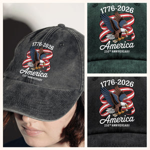 America 250Th Anniversary 1776-2026 Eagle Us Flag Washed Denim Baseball Cap HA75 898832