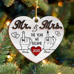 Mr and Mrs Wedding Gifts - First Christmas Married Layer Wooden Ornament For Couples CH07 896806