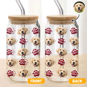 Custom Face Dog Cat With Paw Glass Can With Lid Gift For Dog Cat Lover HA75 898336