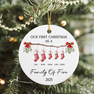 Our First Christmas As A Stocking Family Of Three Ceramic Ornament LM32 893999