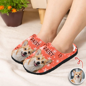 Custom Dog Photo Christmas Fluffy Slippers Christmas Gift CH07 896402