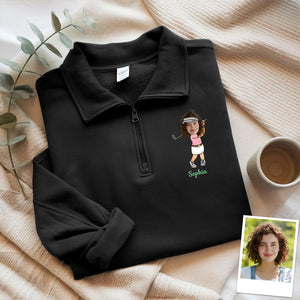 Custom Funny Face Golf Print Quarter Zip Sweater HA75 898650