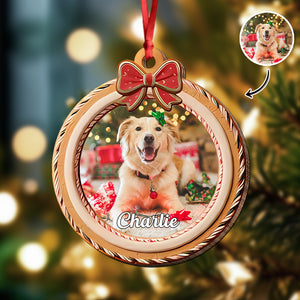 Custom Cute Pet Photo With Bow Christmas Gift Wooden Ornament LM32 897341