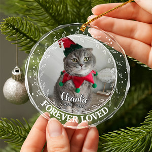 Custom Photo Forever Loved Christmas Glass Ornament Memorial Gift For Cat Lovers TH10 896405