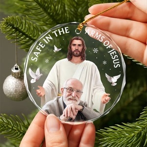 Custom Photo Safe In The Arms Of Jesus Memorial Glass Ornament HA75 897864