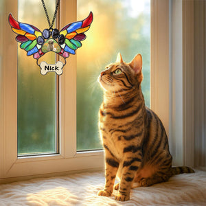 Custom Photo Pet Memorial With Angel Wings and Paw Print Suncatcher TH10 898115