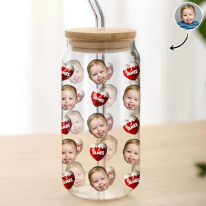 Custom Face Kid With Sweet Heart Glass Can With Lid Family Gift HA75 898330