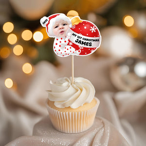 Custom Baby Photo My 1st Christmas Decoration Cupcake Toppers LM32 893915