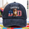 Personalized Dog Dad Ver US Flag Vintage Washed Denim Baseball Cap HO82 901254