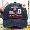 Custom Photo Dog - Dog's Dad The Man The Myth The Dealer American Flag Washed Denim Baseball Cap HO82 901264