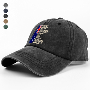 Custom American Flag Legend, Husband, Dad And Grandpa Washed Denim Baseball Cap LM32 895001